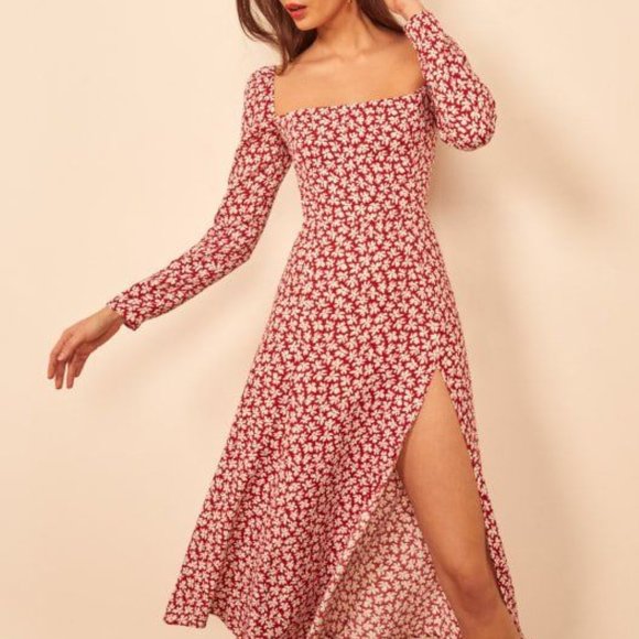 Reformation Floral Red Long Sleeve Dress - Picture 1 of 3